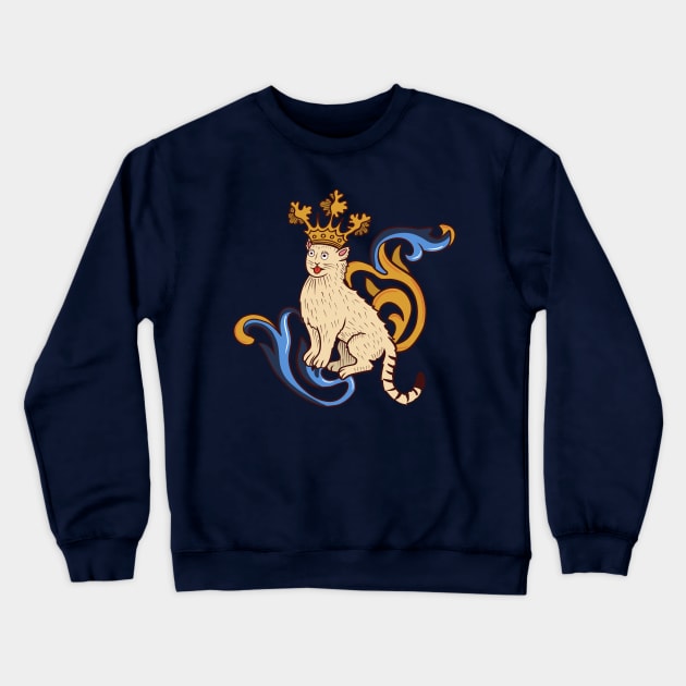 Cute Medieval Cat with crown illustration Crewneck Sweatshirt by MariOyama